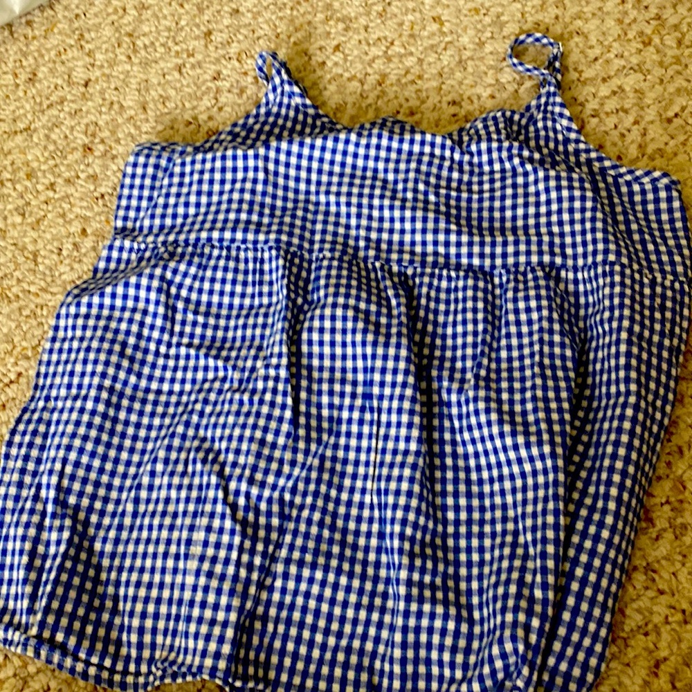 White and blue checkered blouse